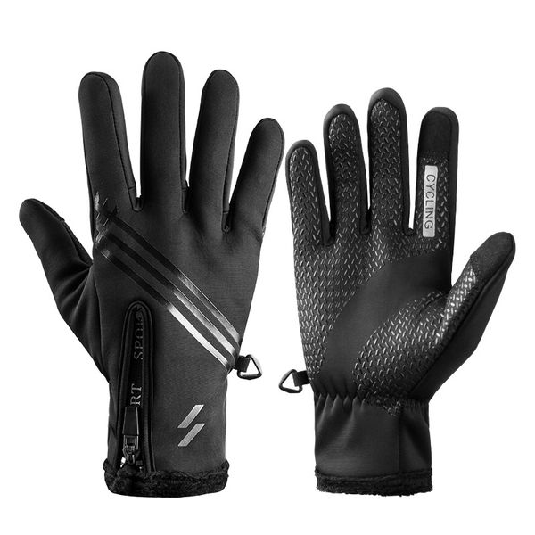 

touch screen cycling gloves full finger workout anti-slip running sports water resistant windproof warm for driving motorcycling training, Black