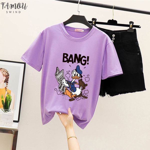 

womens summer harajuku t shirt fashion print casual short sleeve round neck loose large size short couple t shirt, White