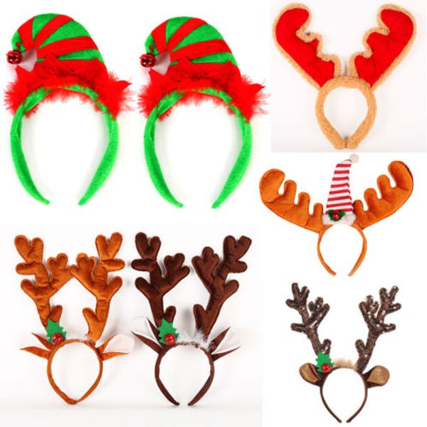 

au reindeer antlers hat christmas fancy dress bells festive stag deer headband