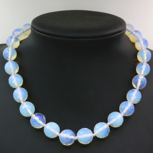 

wholesale price women necklace chain white oplite 8mm 10mm 12mm 14mm 16mm faceted round beads choker jewelry 18inch b645, Silver