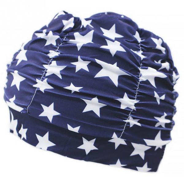 

stretch seaside fold swim cap hat lady womens girls long hair swim cap stretch hat drape bathing swimming