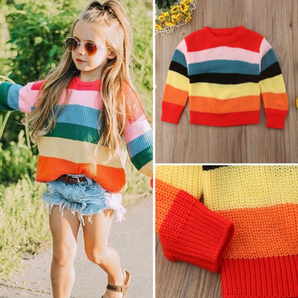

children's kids girls rainbow jumper plain pullover sweater, Blue