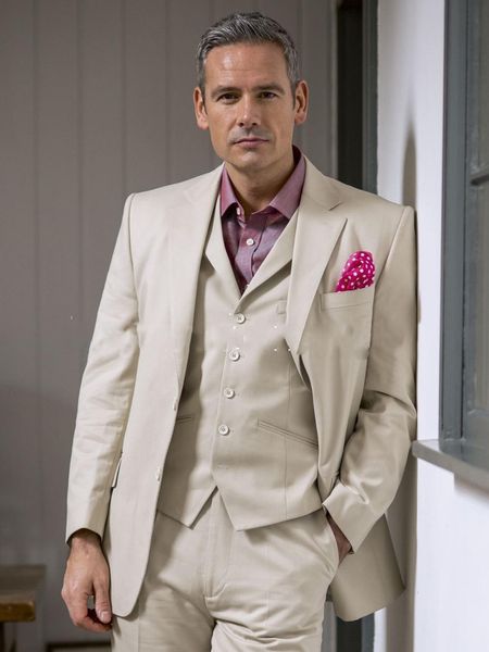 

custom made notched lapel men suits beige groom tuxedos wedding three pieces (blazer+pant+vest) business banquet wear, Black;gray