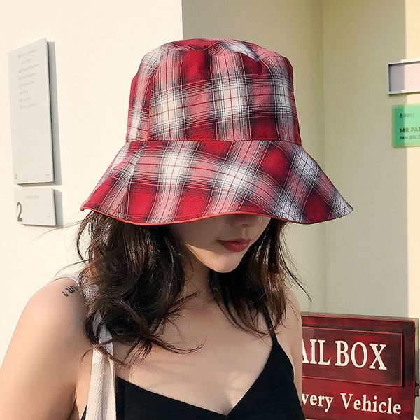 

women's fisherman all-match xiaoxiangfeng fisherman hat summer leisure couple british plaid basin hat, Blue;gray