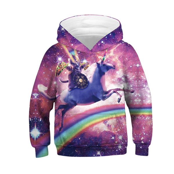 

children 3d hoodies colorful unicorn animal horse cat hamburger warrior rainbow printed boys girls fashion sweatshirts kids, Black