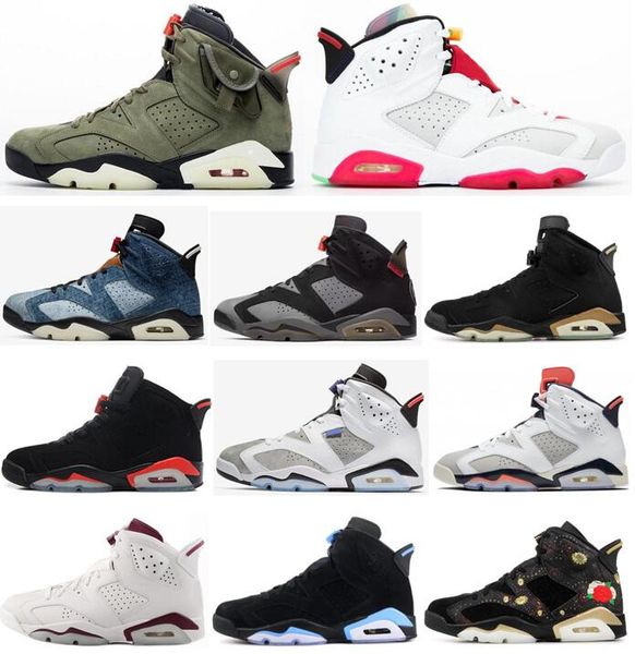 

new 6 hare dmp washed denim travis scotts cactus jack flint basketball shoes men 6s paris tinker cny maroon sneakers with box