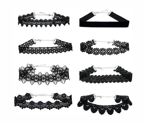 Moda Collar Colar Combinação Sexy Black Lace Chain Chain Designer de Veludo Woven Hook Flor Flor Jóias na moda 8 Pcs / Set