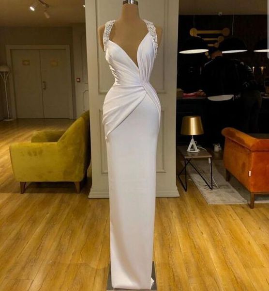 Abito da sera Yousef aljasmi Abito da donna Kim kardashian Sweetheart White Appliques Satin Pleat