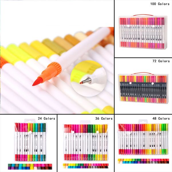 

dual head 100 colors sketch felt tip brush water based art marker pen writing uk other hand tools