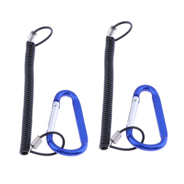 

2x fishing lanyard accessory plastic retractable coiled tether & carabiner