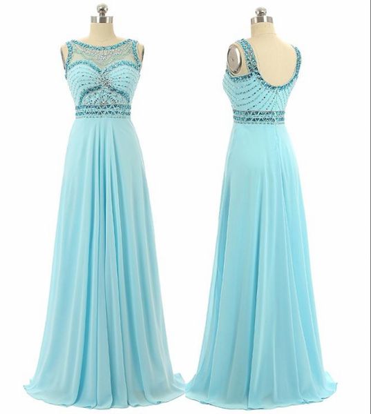

custom made a-line light sky blue chiffon evening dresses design diamond collar bridesmaid dresses material physical pictures, Black;red