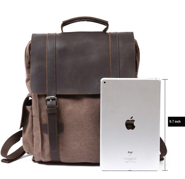 

totrait vintage canvas with genuine leather backpack men school backpack wearproof travel bookbag 15.6 lap rucksacks women