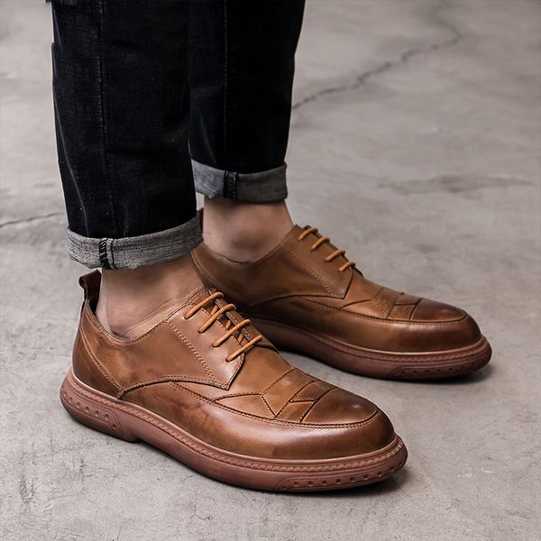

genuine leather oxfords classic men church lace-up shoes boss business formal tuxedo dress shoes round toe social derby men shoe, Black