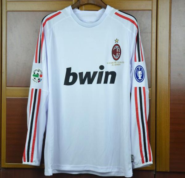 

08 09 ac milan kaka beckham retro rugby jersey long sleeve vintage 2008 2009 ronaldinh inzaghi maldini shirts italia calcio maglia camiseta, Black;gray