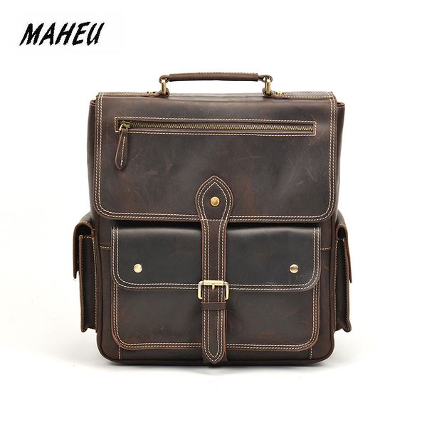 

maheu leather travelling backpack 100% genuine leather natrual cow skin backpacks men male trip travel packs big anti theft