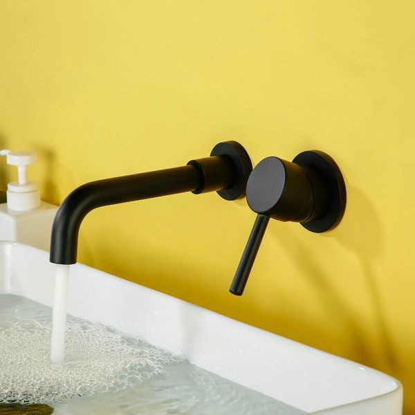 

Wall Mounted Brass Basin Faucet Single Handle Mixer Tap Hot Cold Bathroom Water Bath Matt Black White Rose Gold Set