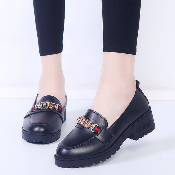 

outer code large size women's shoes 2019 spring and autumn new style round-toe slip-on korean-style low-cut low heel shoes women, Black