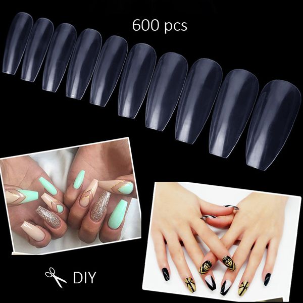 600 Stück Acrylnägel Transparent Full Cover Sarg Künstlicher Nagel Mode DIY Ballett Fingernagelspitzen Set Art.-Nr