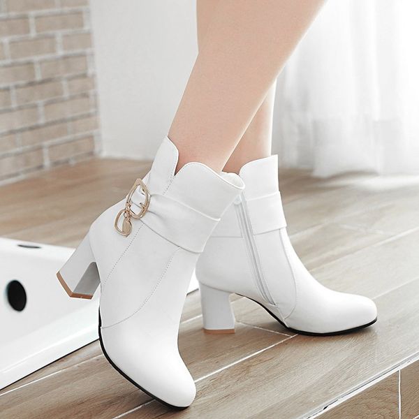 

fashion women's thick high heel zipper ankle boots large size student shoes boot boots women zapatos de mujer shoes woman #40, Black