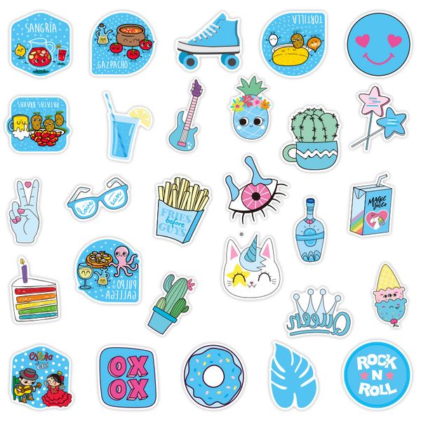 

73pcs blue small fresh sticker waterproof suitcase notebook scooter sticker