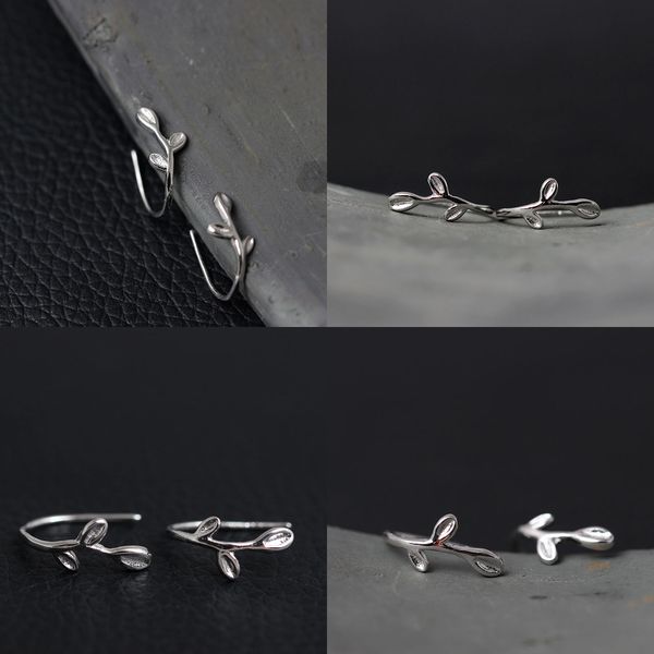 

925 s silver temperament concise leaf earring product woman personality nothing piercing olive branch mori small fresh ear clip, Golden