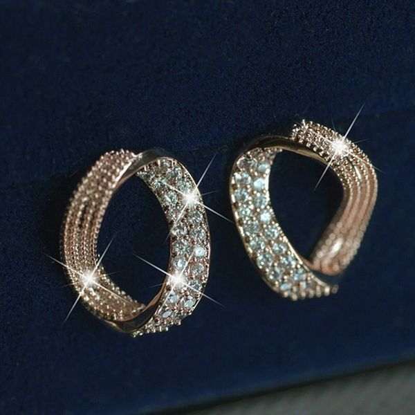 

korean fashion twist small circle stud earrings luxury gold silver color rhinestone earring women weddings party jewelry z4t456, Golden;silver
