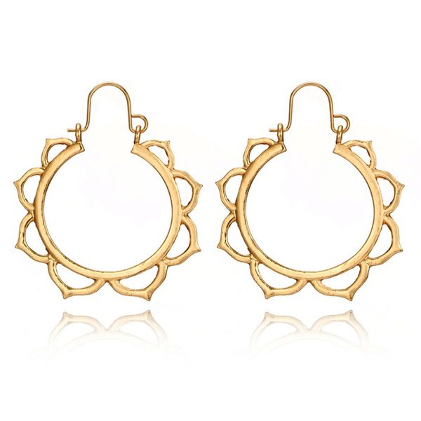 

fashion simple earring popular hollow round metal lotus pattern ear studs earrings gold color ear drop for ladies jewelry gift, Silver