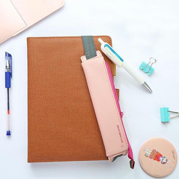 

portable fashion leather pencil case elastic buckle office bag school stationery notebook pencilcase pen supplies for book l0s8