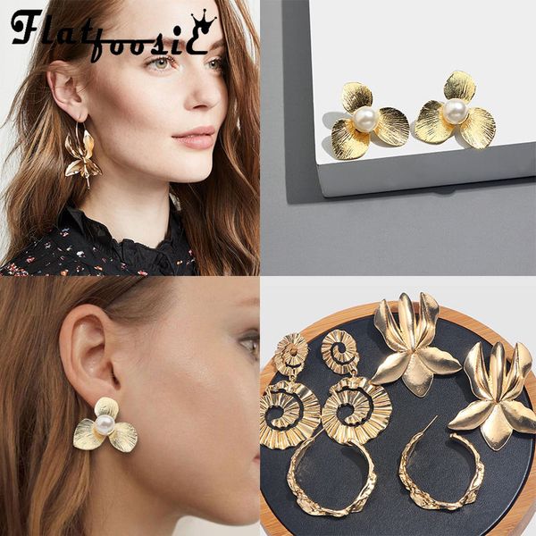 

flatfoosie 2019 trendy new metal drop dangle earrings for women gold color flower vintage bohemian wedding pendant earring girls, Silver
