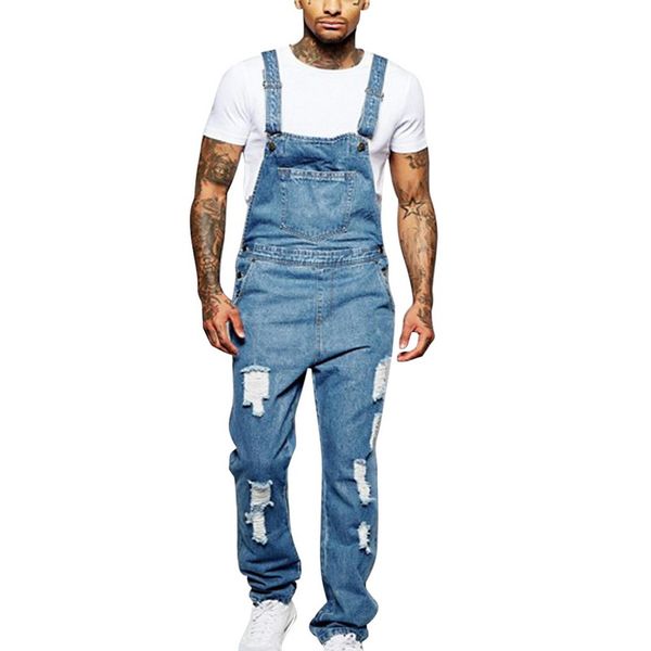 

vertvie denim overalls men one piece full length ripped jeans men casual jeans pants straight pantalon homme bottoms, Blue