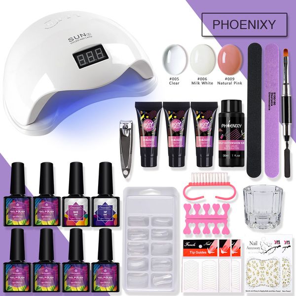 

manicure set with 48w uv led lamp 8ml nail gel polish crystal hard jelly gel set nail extension builder kit polygel kit