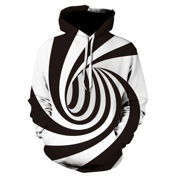 

2019 new fashion for men and women hoodies white striped whirlpool dizzy hoodies hip hop street fun clothing size plus 4xl, Black