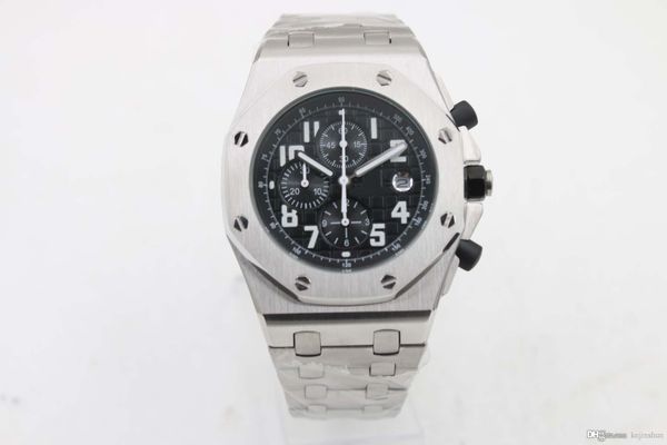 

2020 new fashion men black dial sports quartz chronograph limited watch wristwatch populor silver stainless pointer offshore men watch, Slivery;brown