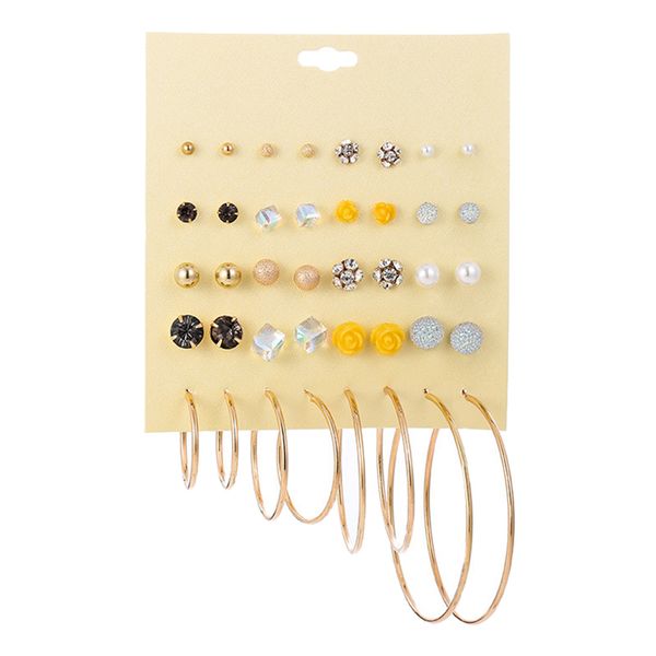 

16 pair of rhinestone crystal pearl earrings for women, Golden