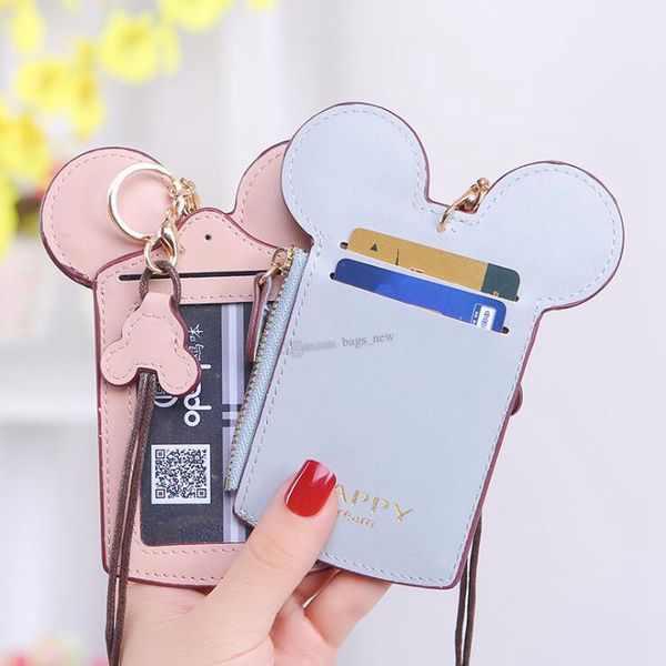 

multifunction cartoon bus card id holders women credit card case pu leather coin purse cute halter key chain student bag, Red;black