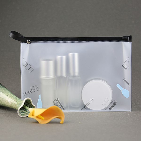 

100 pcs per pack pvc mat clear transparent zipper cosmetic pouch with handle toiletry kit wash bag