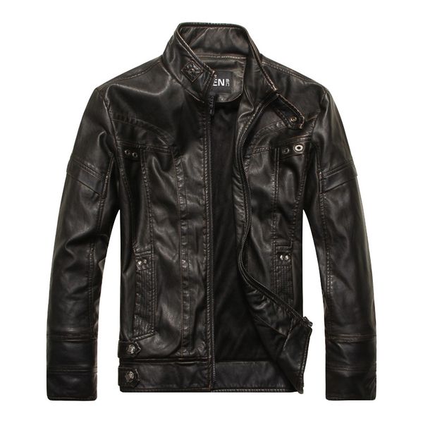 

men's leather motorcycle jacket bomber stand collar coat casual male clothes m-5xl, Black