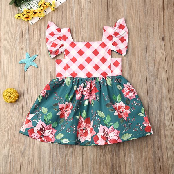 

2019 christmas toddler kid baby girl clothes floral plaids romper/dress outfits, White