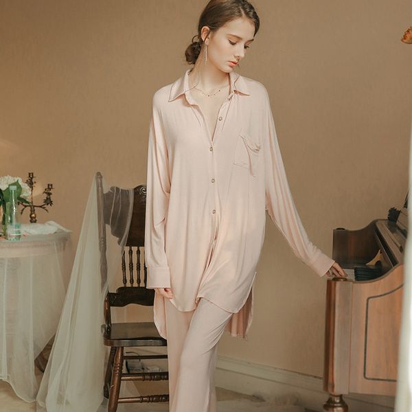 

autumn cotton button turn down collar pajamas for women long sleeve pants sleepwear set female bedroom sleeping clothes 2pcs, Blue;gray