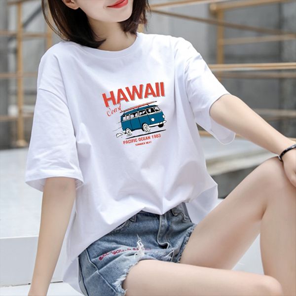 

100% pure cotton t-shirt women's 2020 loose printing women's short flat shoes flat shoes sleeve pinduoduo, White