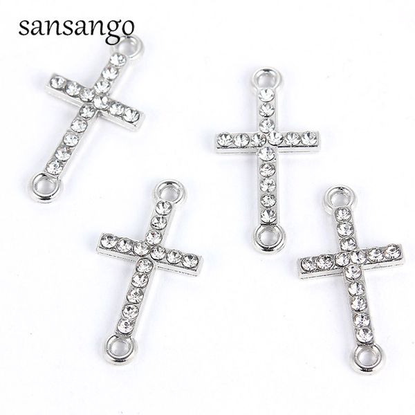 

10 pcs white k alloy crystal religion cross connectors beads bracelet charm for diy pendant necklace jewelry findings, Blue;slivery