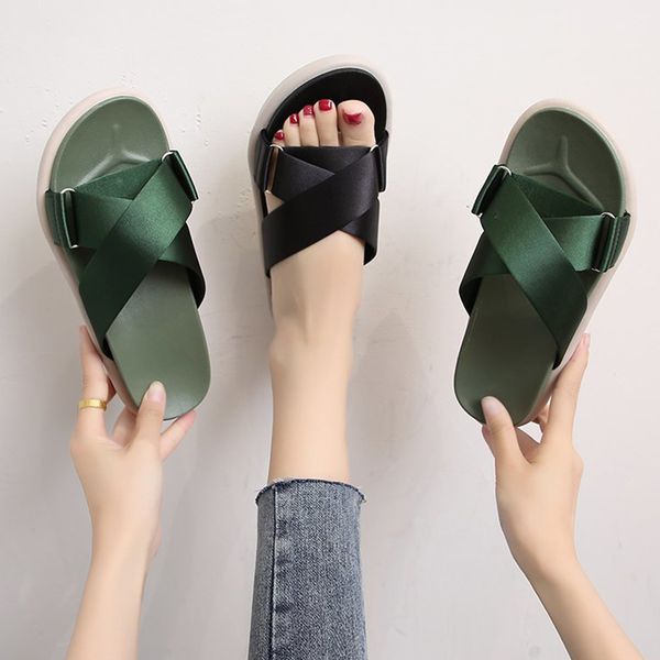 

shoes woman 2020 low slippers flat lady slipers women shale female beach slides girl new sabot soft rubber, Black