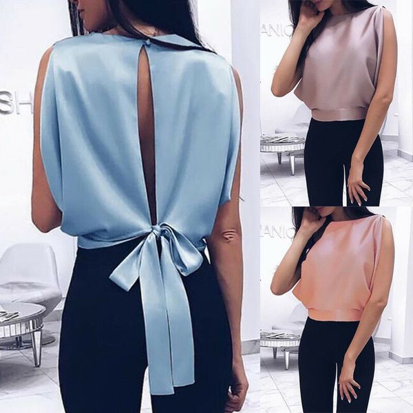 

ladies women elegant backless crop summer sleeveless vest tank, White