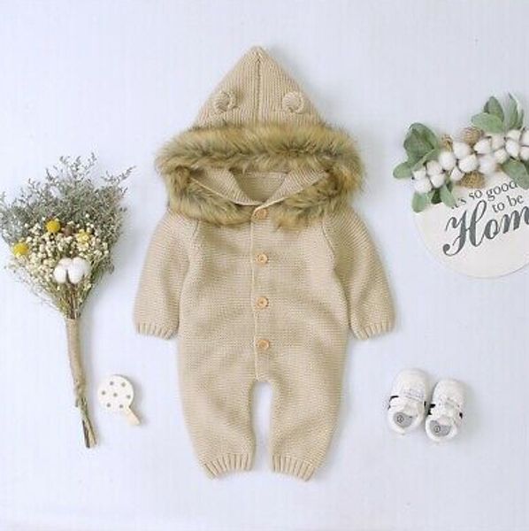 

0-2ого baby girl boy зима теплых rompers одежда вязаный с длинным рукавом однобортного hoodie ромпер комбинезон эпикировка 0-2ой, Blue
