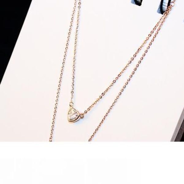 

double chain rose gold plated titanium steel necklace fashion zircon heart necklace & pendant pearl wings choker necklace collar jewelry for, Silver