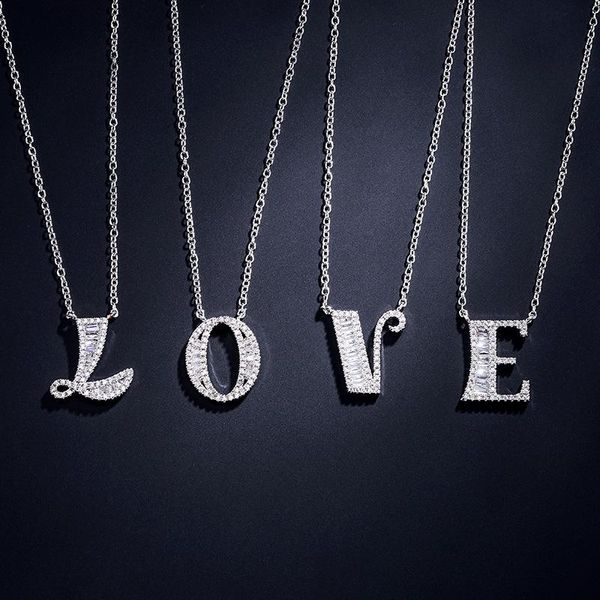 

white gold cubic zirconia womens a-z initial letter pendant choker chain necklace bling diamond birthday jewelry gifts for wife, Silver