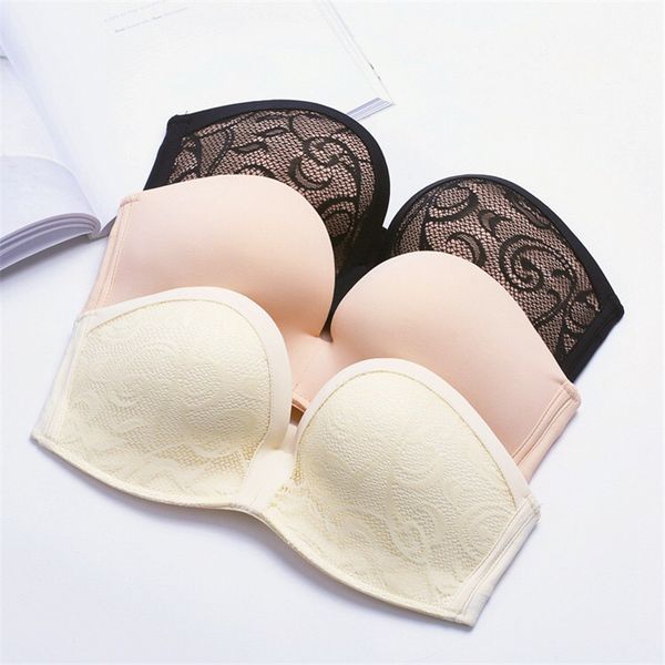 

new arrival skid resistance strapless 1/2 cup bras for women ladies seamless invisible push up padded halterneck massage bras, Red;black