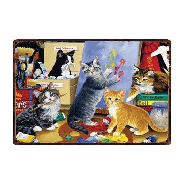

kelly66 ] black cat and happy cats metal sign tin poster home decor bar wall art painting 20*30 cm size dy47