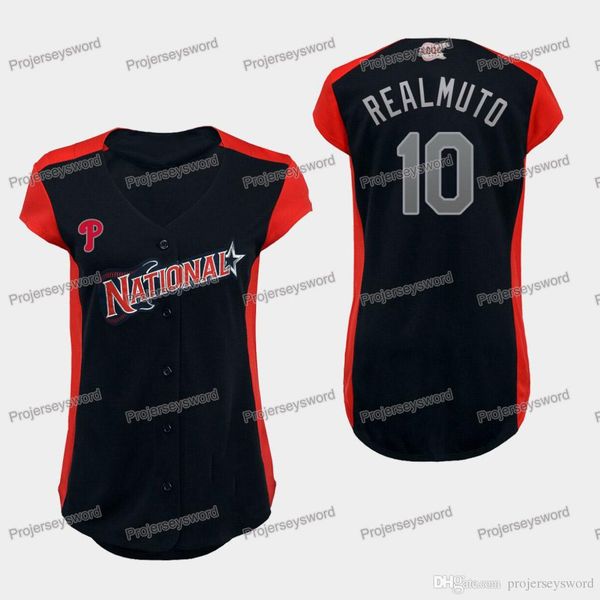 

Womens Philadelphia 10 J.T. Realmuto National League Phillies Jersey J.T. Realmuto 100% Stitched Custom Allstar Baseball Jerseys Navy