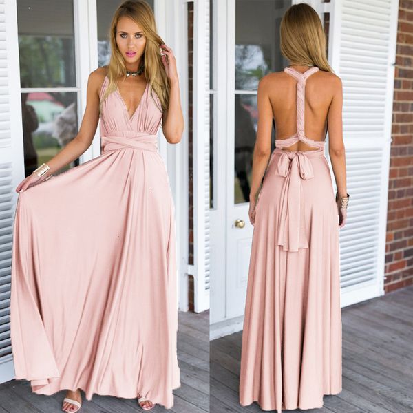 

womens dress woman clothes long dress bridesmaid multi way wrap infinity maxi dress pink hollow out party bandage vestidos, Black;gray